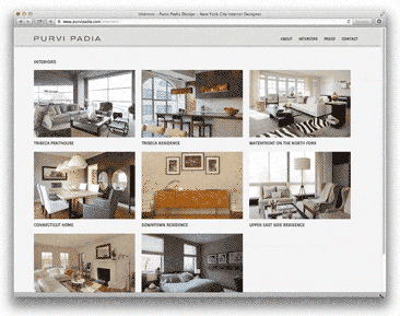 Responsive Web Page Example for Purvi Padia interior design