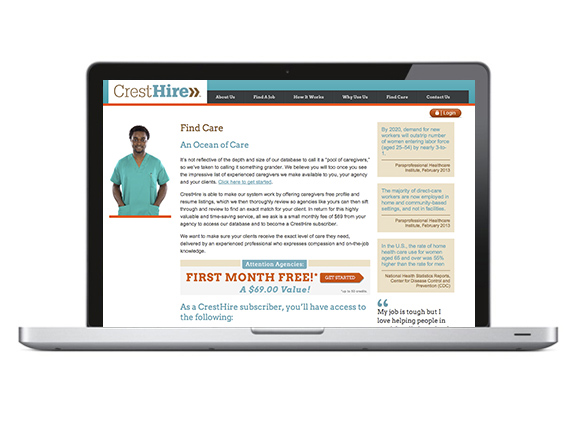 Responsive website for healthcare and caregivers portal CrestHire