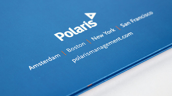 Corporate rebranding: Healthcare rebrand for Polaris, detail of custom folder design.