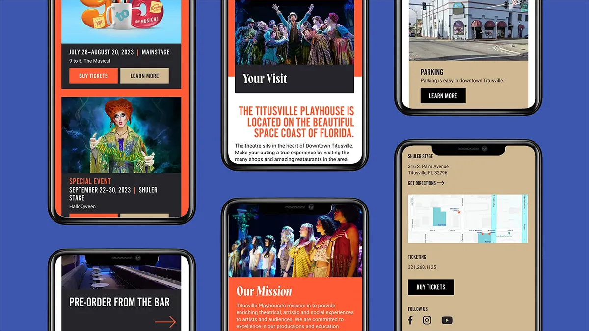Titusville Playhouse website mobile layout
