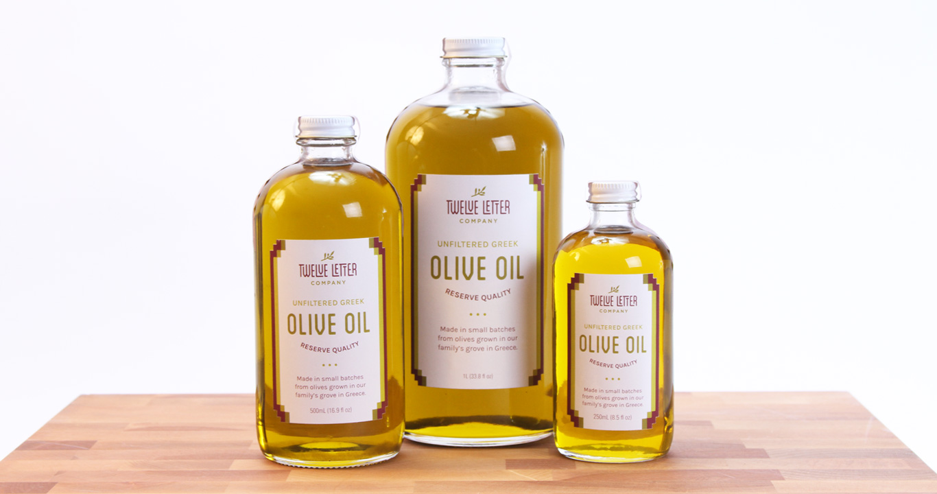 Award-winning bottle label design for artisanal greek olive oil company.