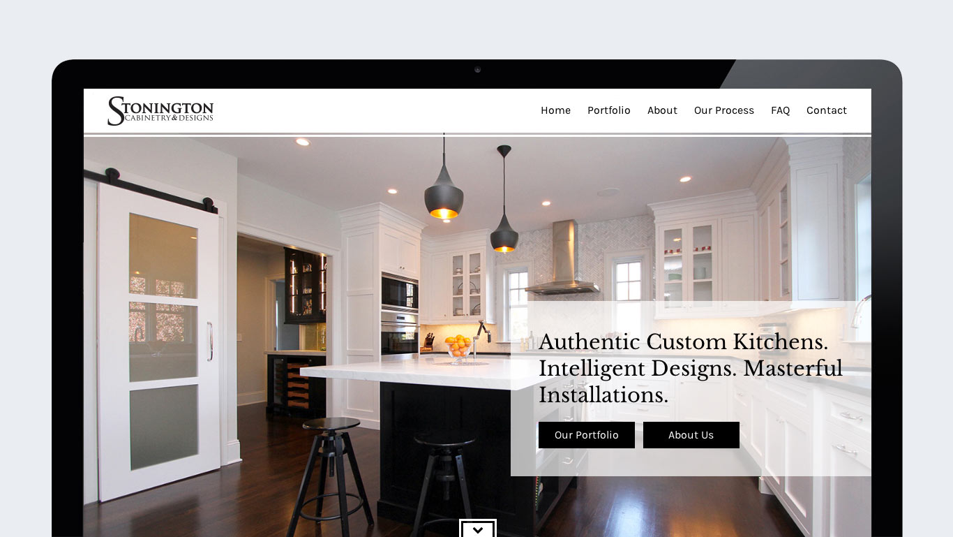 This is an example of an award-winning custom cabinetry company website design. Stonington Cabinetry and Designs is located in Madison NJ.