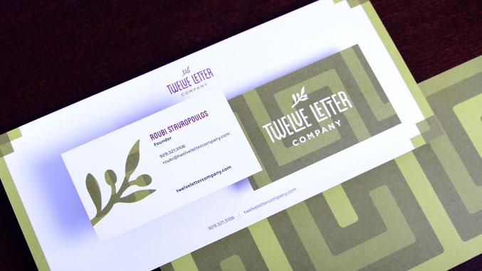 Gourmet food olive oil branding stationary, letterhead, business card and notecard design