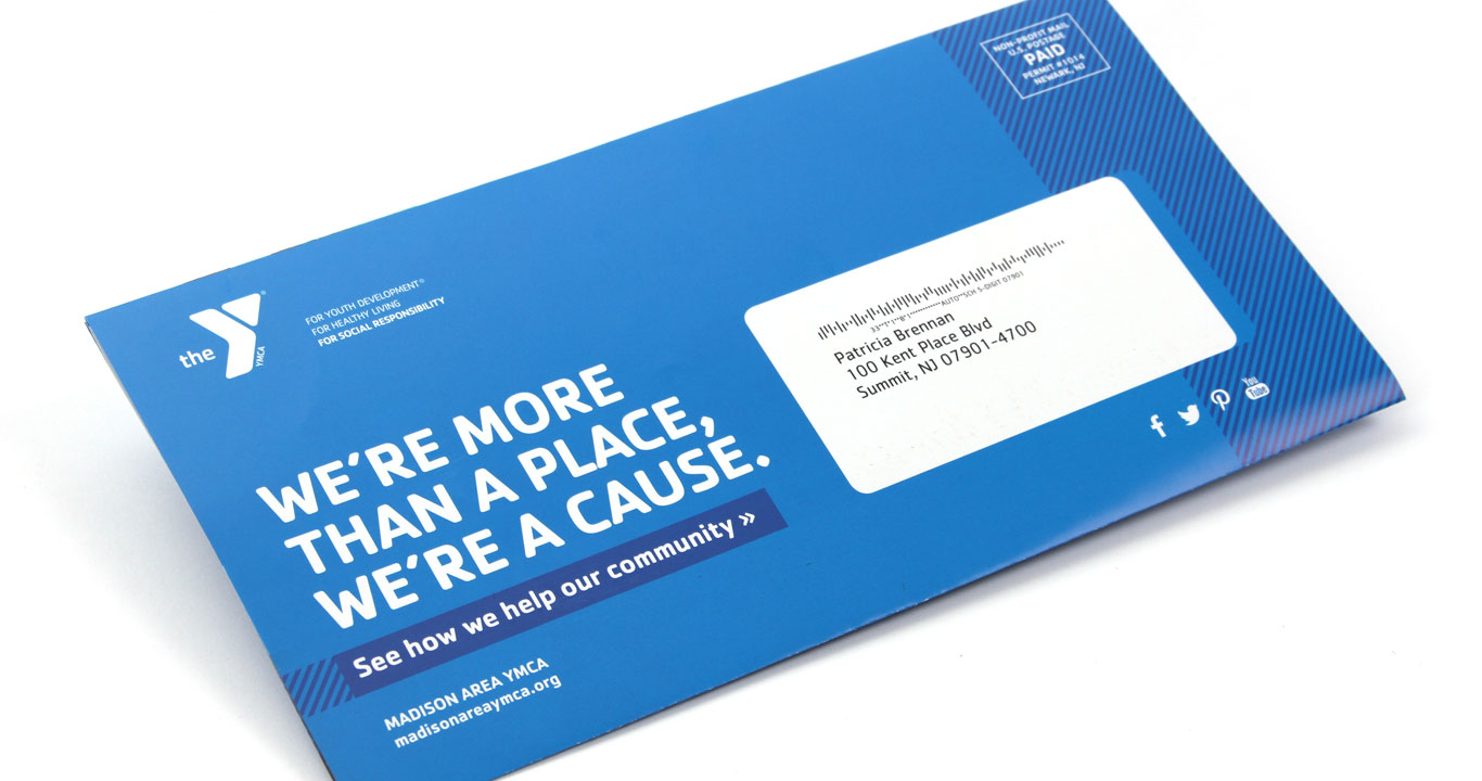 Mail panel view of the award-winning not for profit direct mail design for the YMCA of Montclair in NJ.