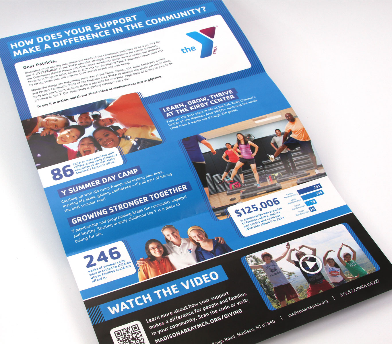 Award-winning not for profit direct mail design for the YMCA of Montclair in NJ.