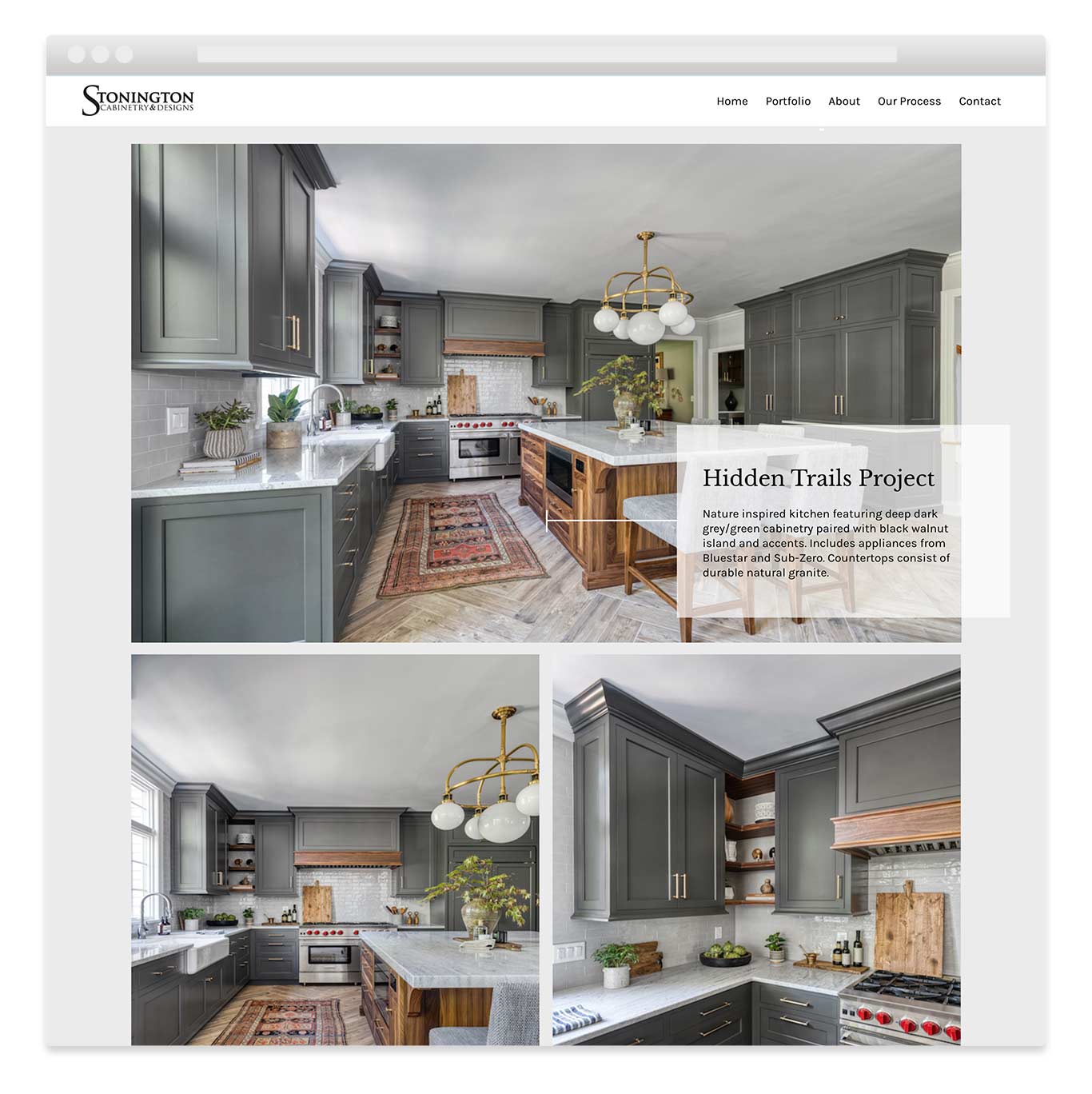 Project webpage of WordPress interior design website design for Stonington Cabinetry in New Jersey.