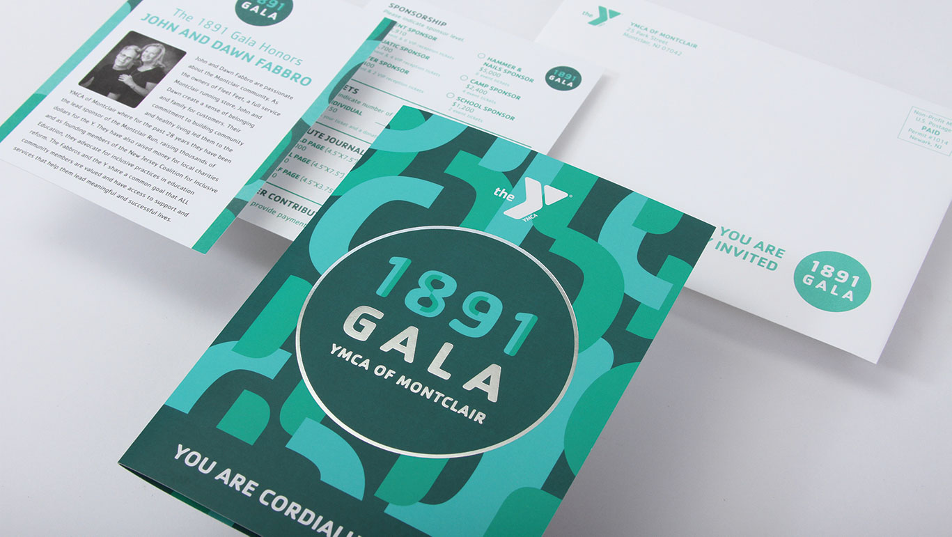 YMCA gala event invitation branding NJ