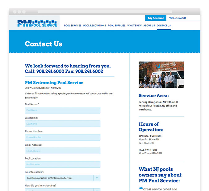 Website design for PM Pool Service