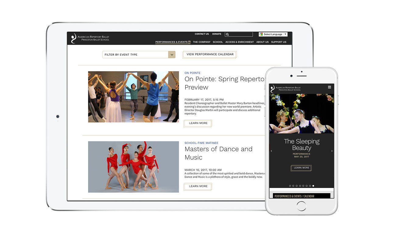 Ballet website design – American Repertory Ballet – Trillion Creative