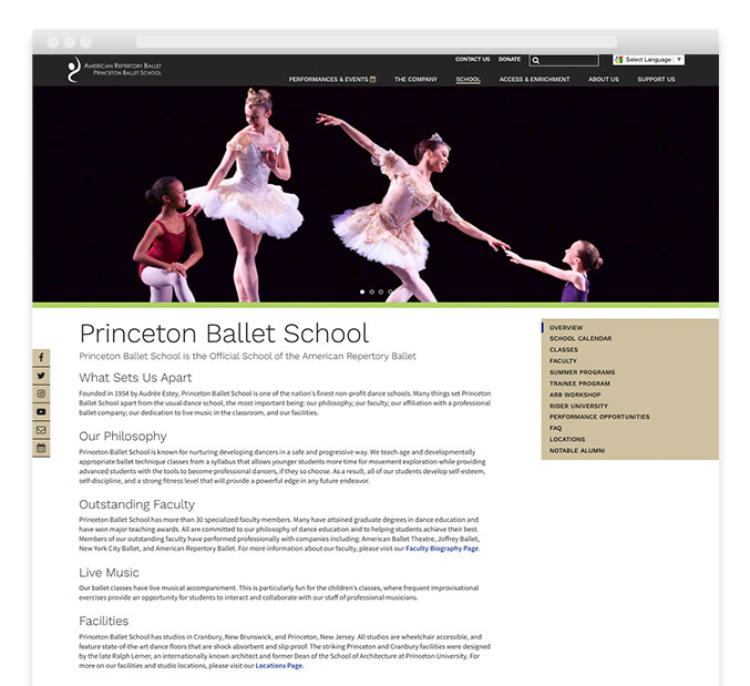 Ballet website design – American Repertory Ballet – Trillion Creative