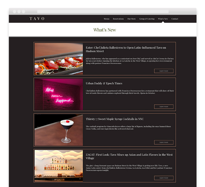 TAVO NYC Restaurant Website Design – Trillion Creative
