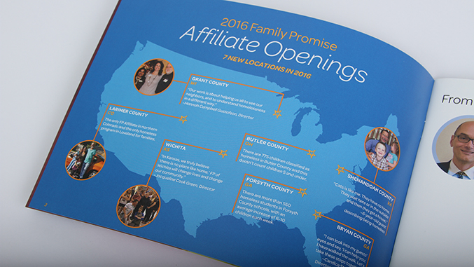 Family Promise 2016 Annual report print design not for profit map infographic