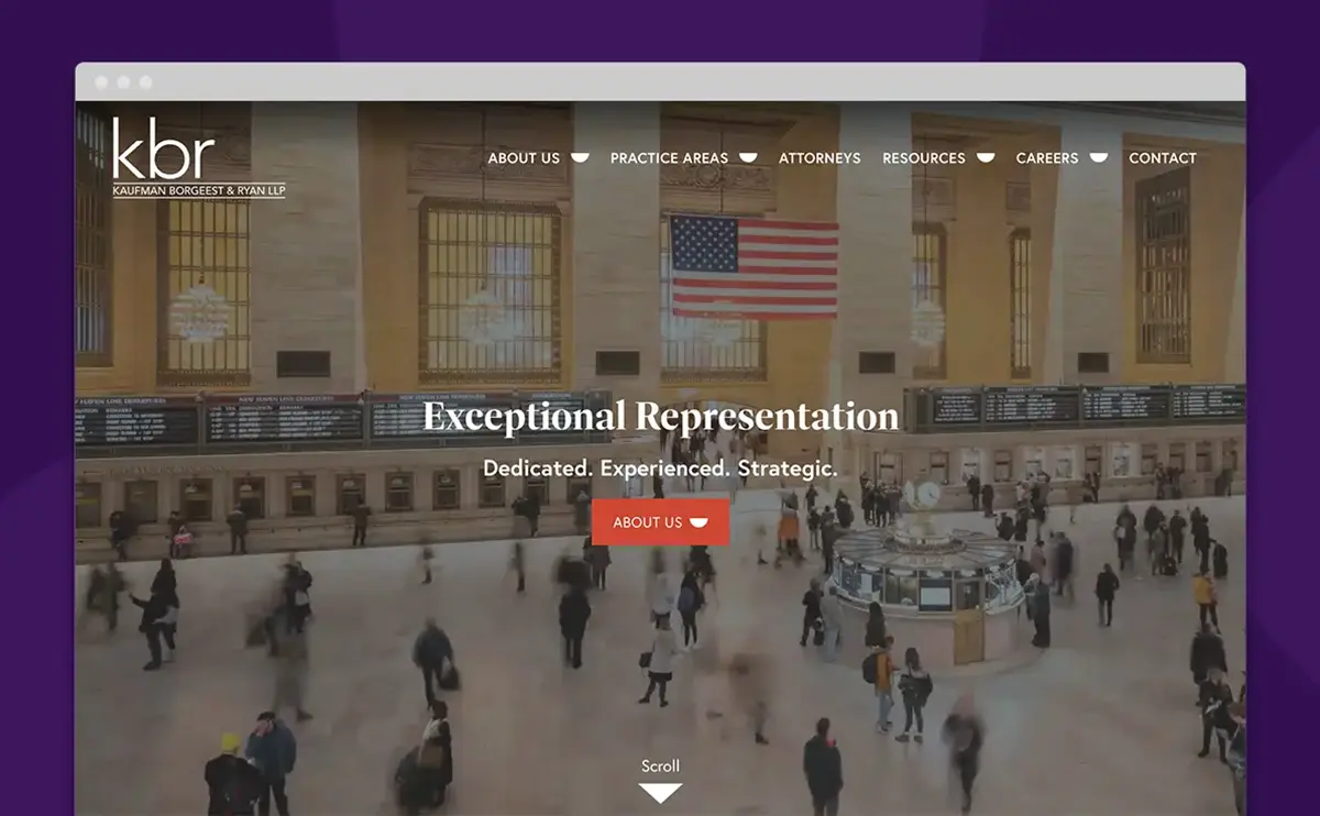 A homepage design showing an image of NY Penn Station's busy interior.