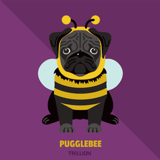 pugs in halloween costumes illustration pugs puns pugglebee bumblebee bee animation