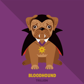 pugs in halloween costumes illustration pugs puns animation bloodhound dracula vampire blood