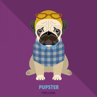 pugs in halloween costumes illustration pugs puns animation hipster pupster glasses flannel millennial