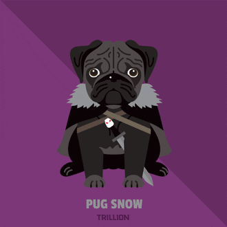 pugs in halloween costumes illustration pugs puns animation jon snow winter is coming game of thrones
