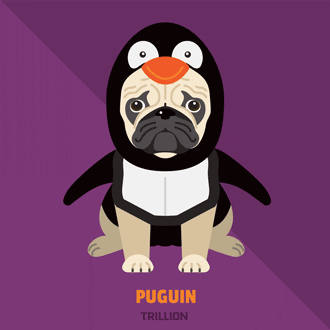 pugs in halloween costumes illustration pugs puns animation puguin penguin