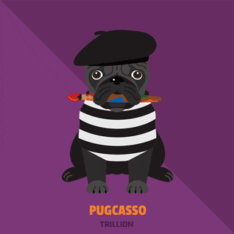 pugs in halloween costumes illustration pugs puns animation picasso pugcasso painter artist