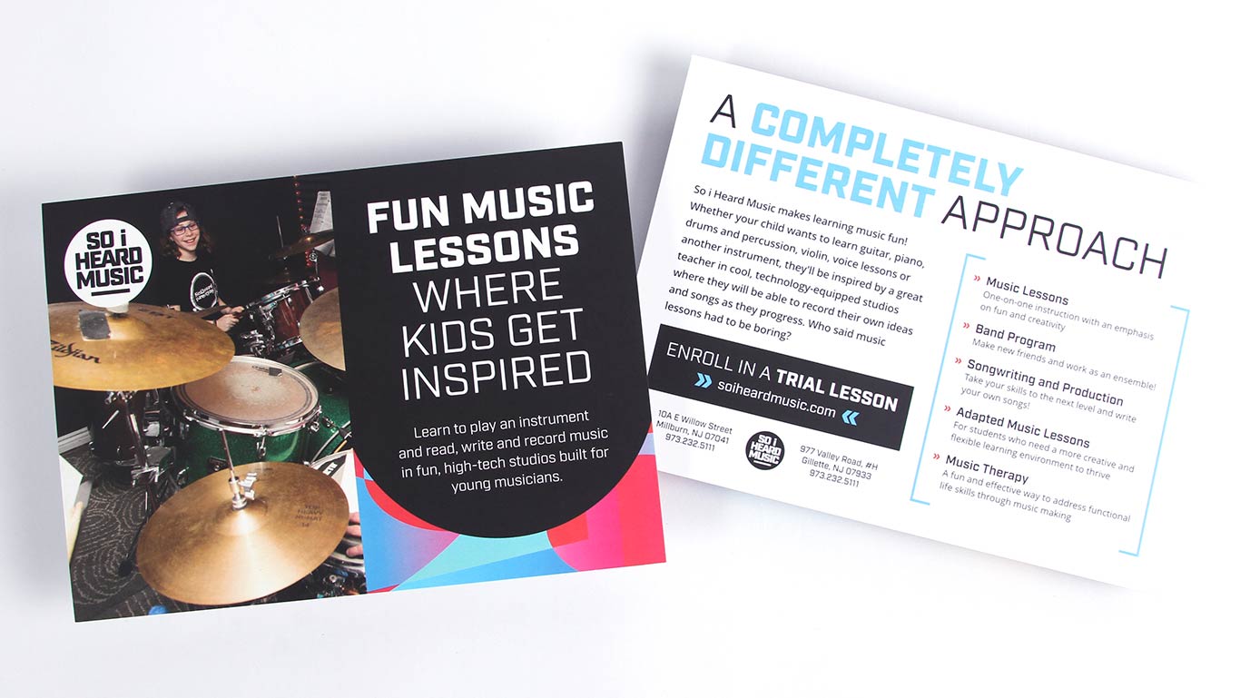 Fun Music School Branding Postcard Design Agency NJ