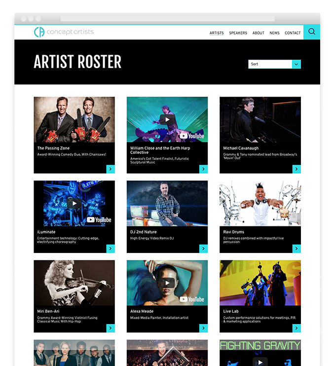 Entertainment Agency Website Design Artist Roster