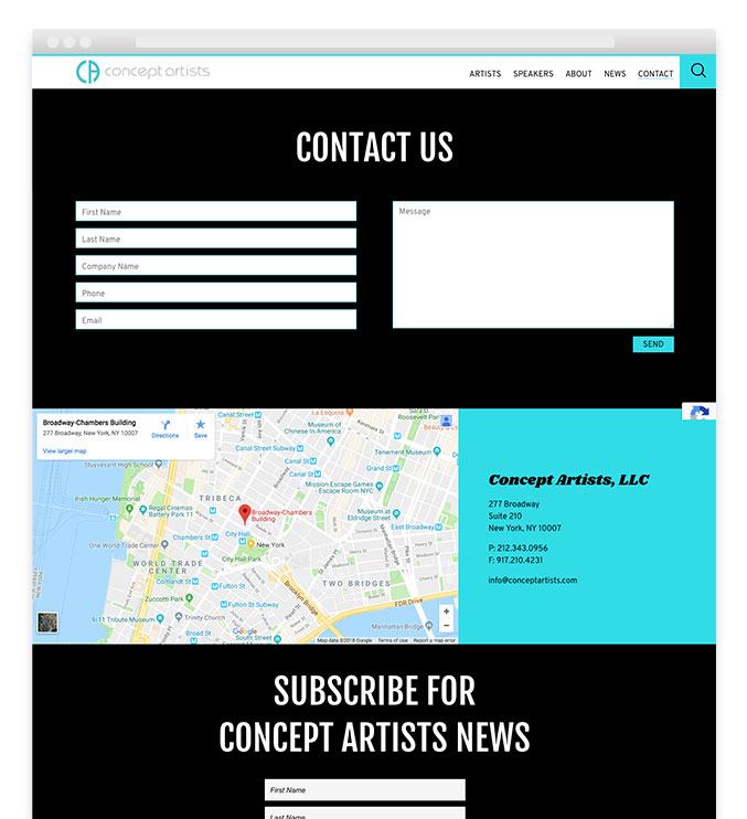 Entertainment Agency Website Design Contact Page