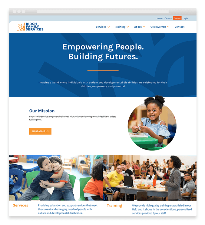 Birch Family Services website homepage design