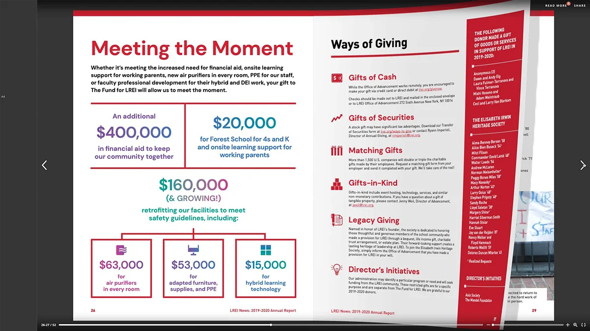 Digitally interactive version of LREI Impact Report design