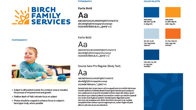 Birch Family Services branding moodboard design