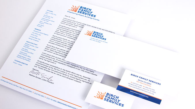 Birch Family Services stationery design