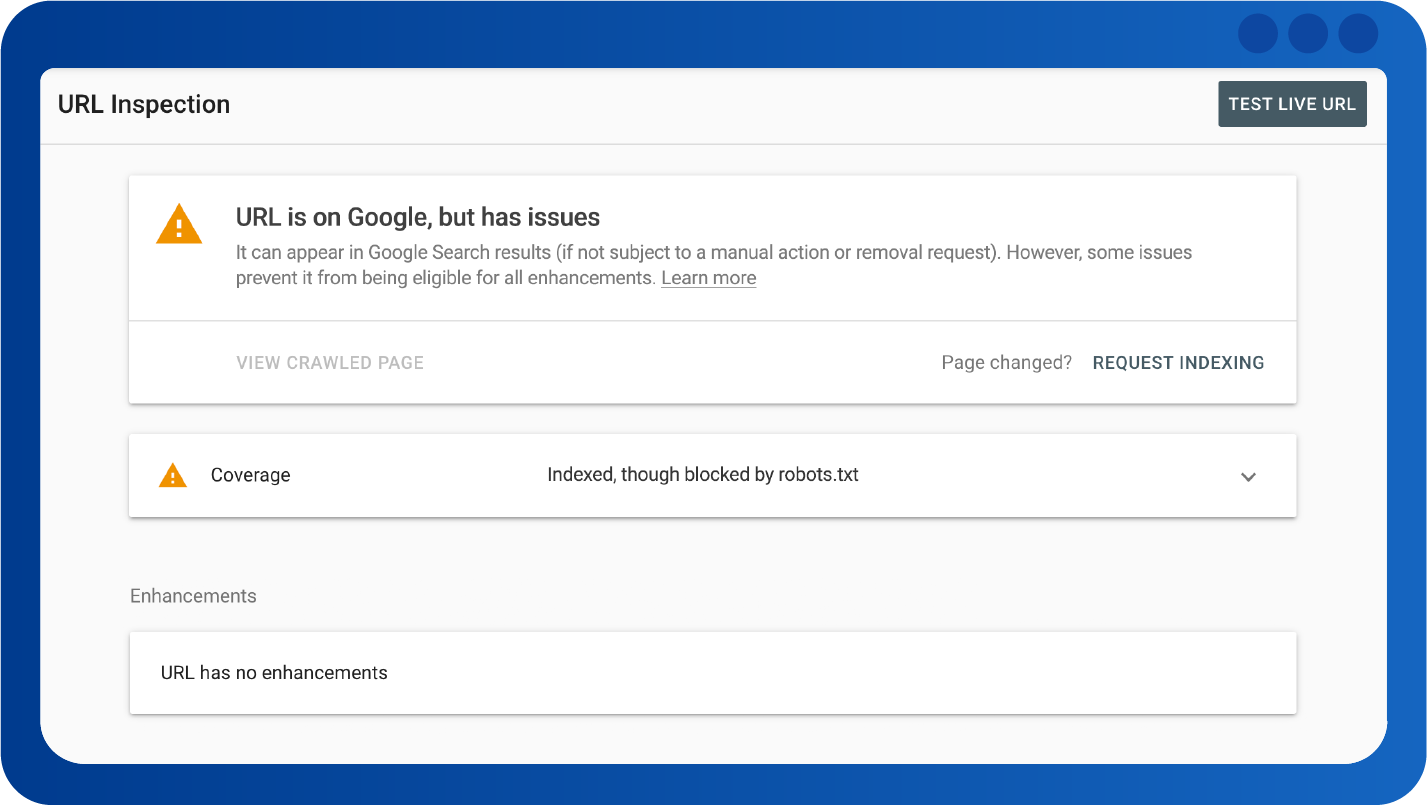 Google Search Console URL Inspection Issues