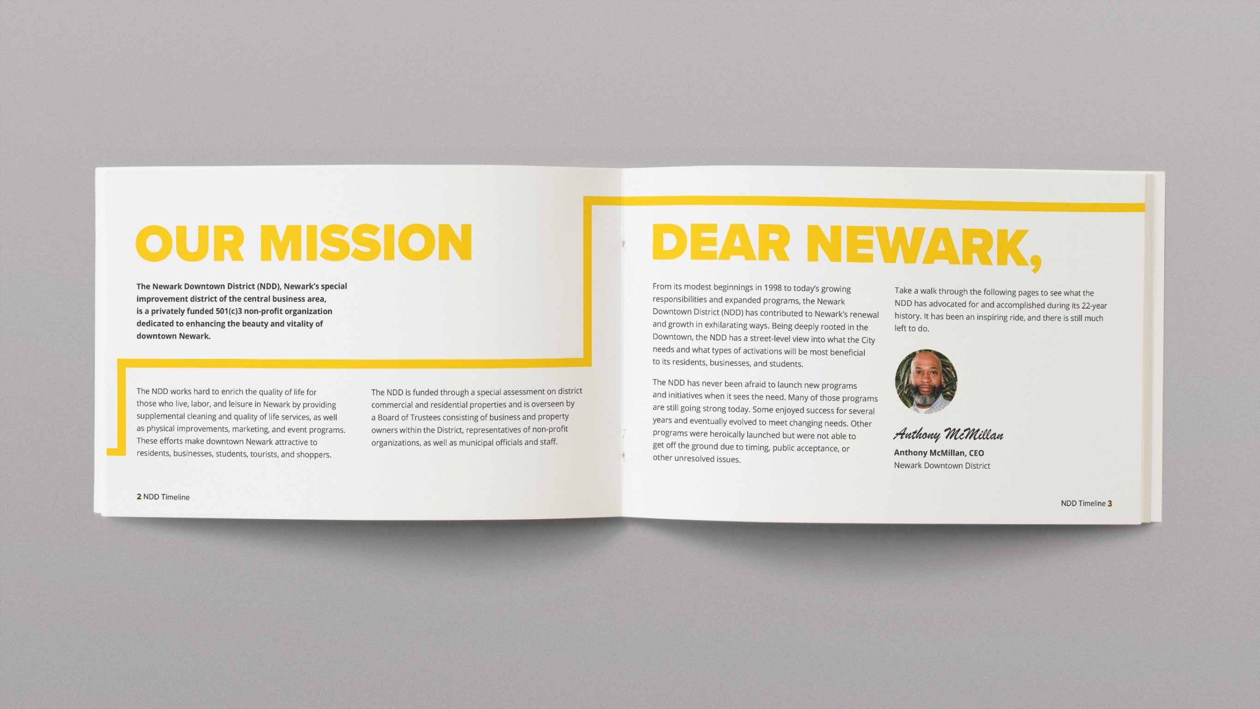 Introductory spread with mission statement and letter from the CEO