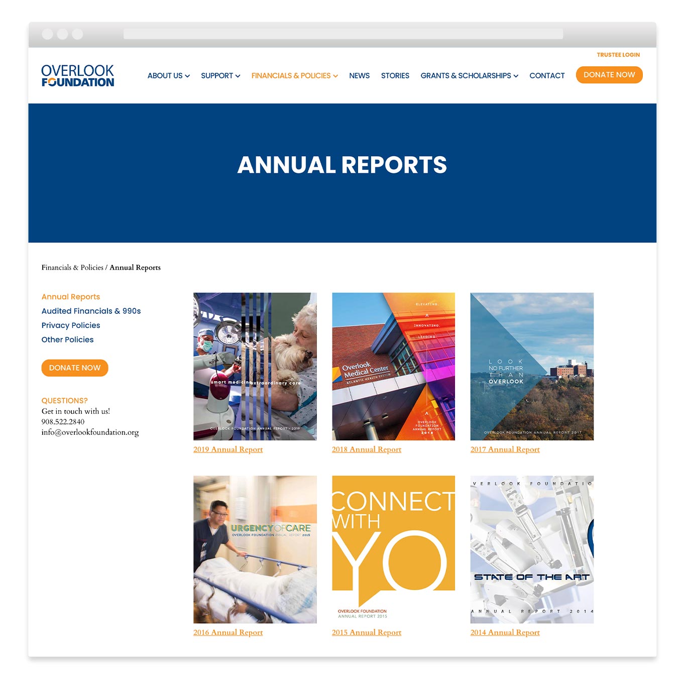 Annual Reports listed for download on hospital website