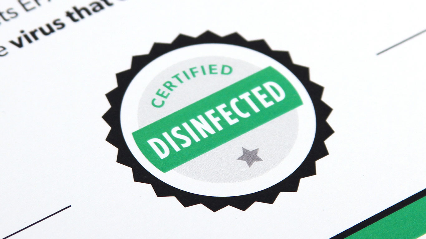 Badge that says "certified disinfected" with a star