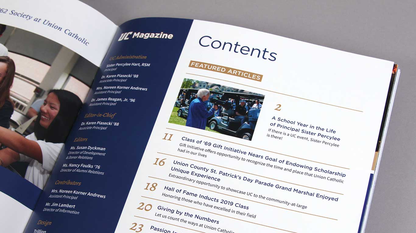 Catholic School Magazine Table of Contents Design