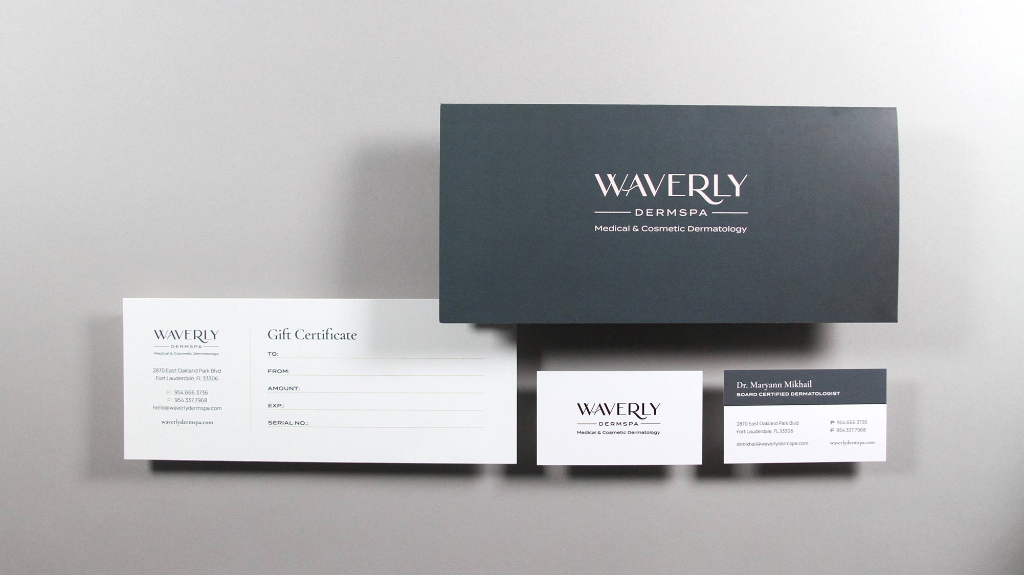 gift card presenter and business card design for a medical office branding suite