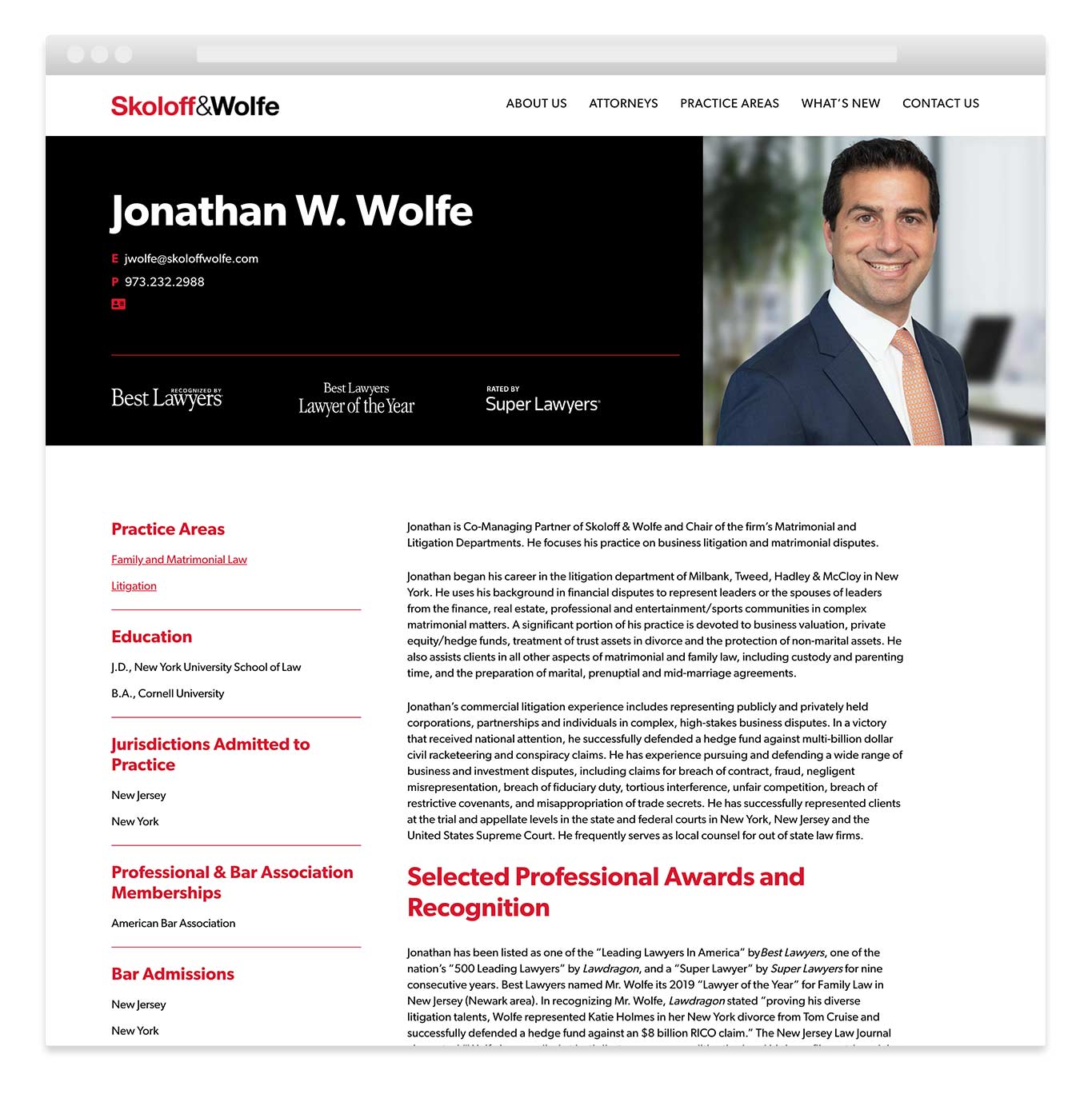 Modern law firm website attorney profile design