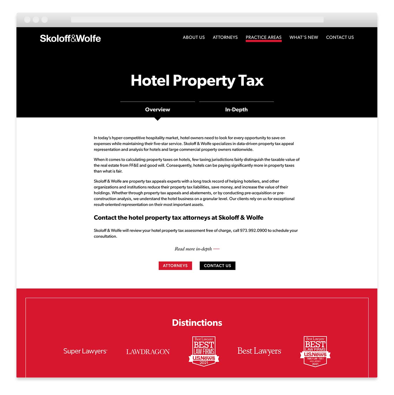 Modern law firm website hotel property tax landing page design