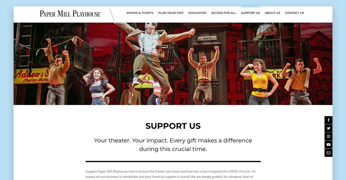 Paper Mill Playhouse Support Web Page