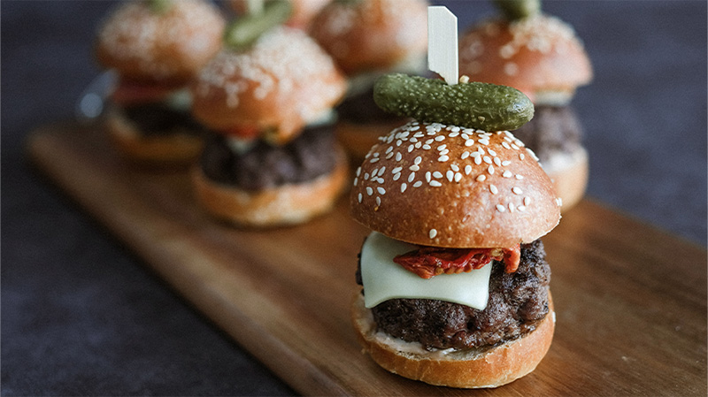 Catering menu design photography showing mini sliders