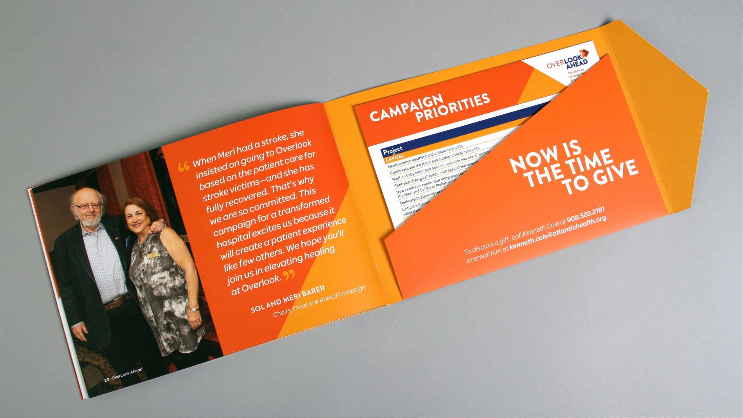 Overlook Ahead Capital Campaign brochure spread with inserts and custom die cuts