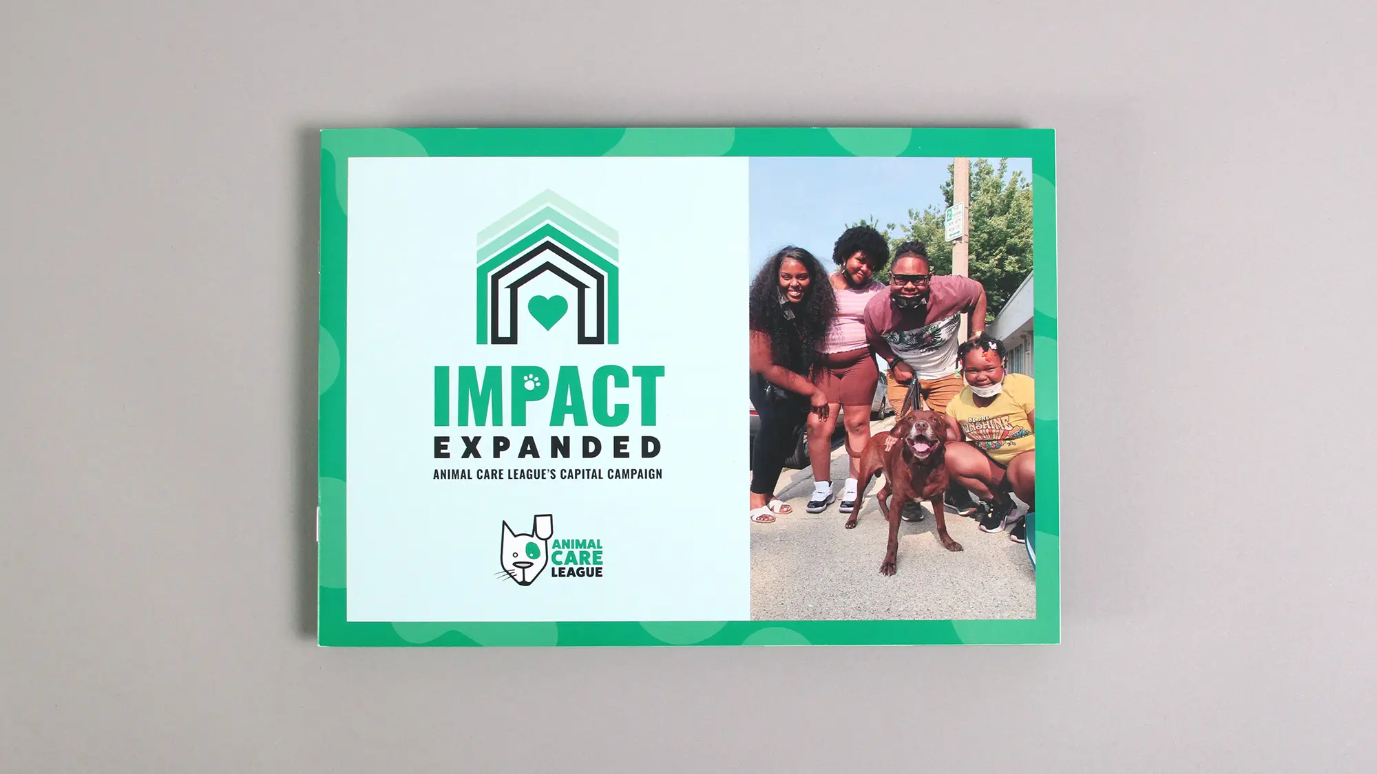 A case for support brochure cover with the headline "Impact Expanded" and the Animal Care League logo.