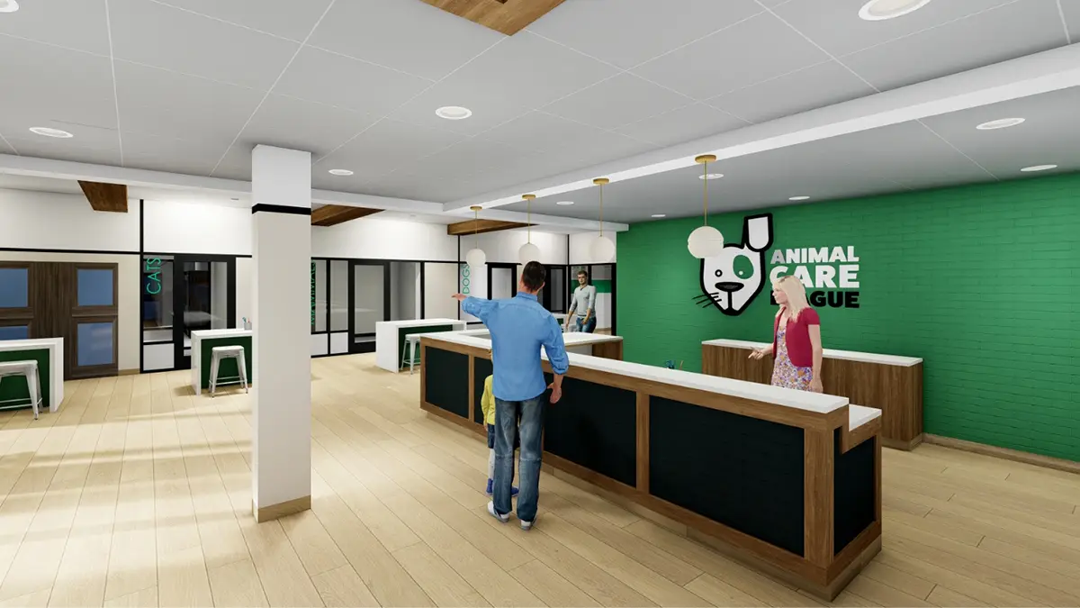 A rendering of the new facility lobby being fundraised for with the case for support brochure.