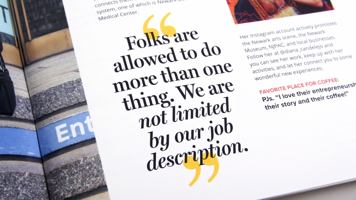 A pull quote from the annual impact report that says "Folks are allowed to do more than one thing. We are not limited by our job description."