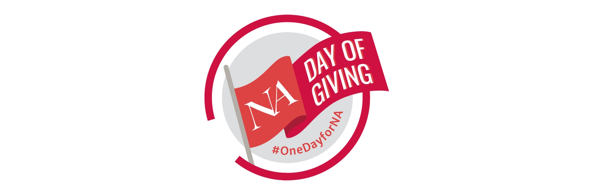 The logo for Newark Academy's Day of Giving Campaign featuring a red flag with the hashtag #OneDayforNA