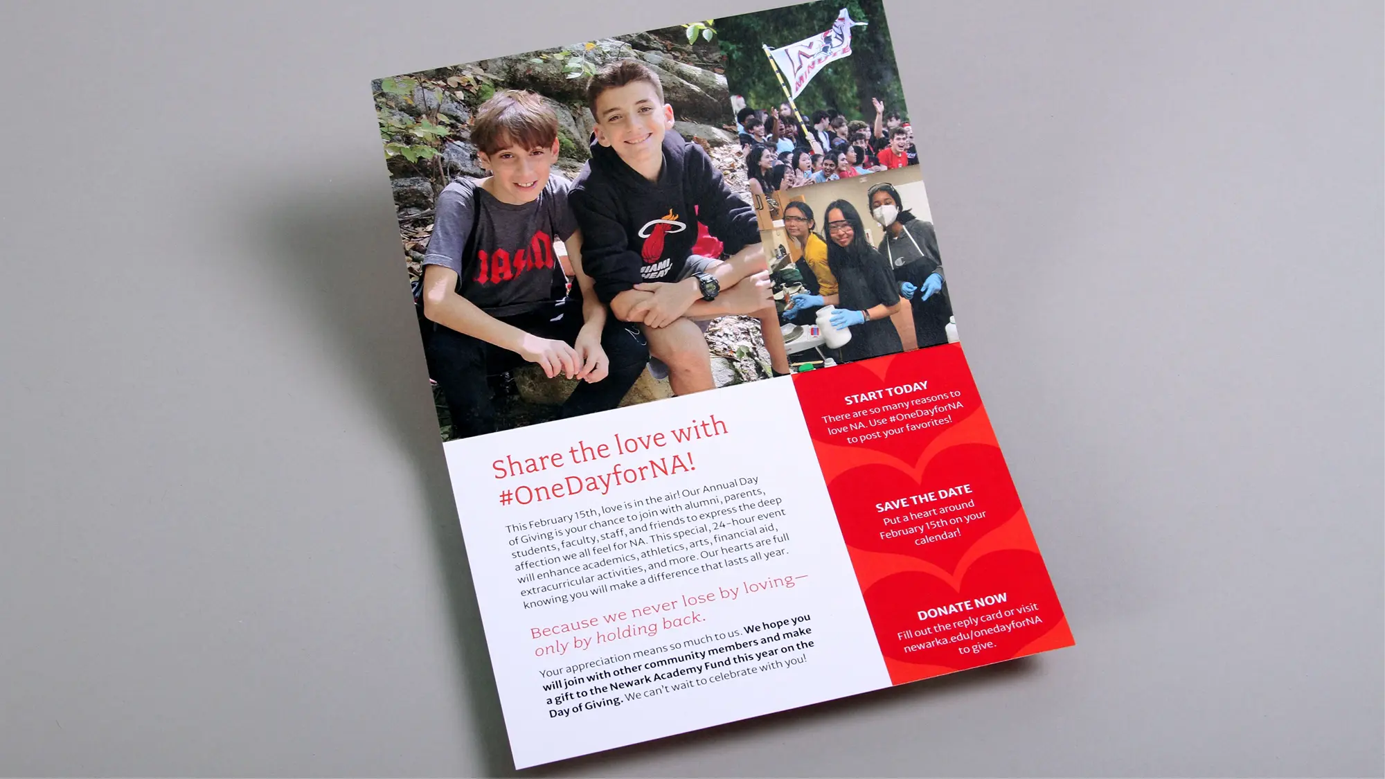 Day of Giving campaign mailer for Newark Academy private school