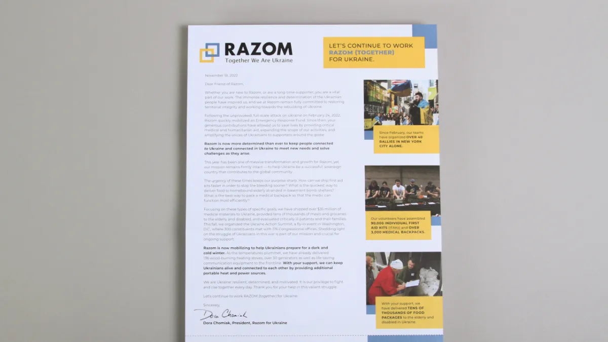 An EOY fundraiser letter for Razom.