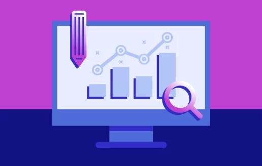 An illustration depicting a bar graph, line graph, and tools on a computer monitor.