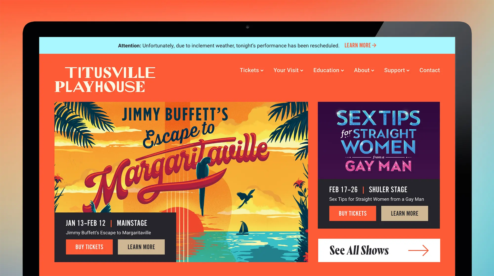 Titusville Playhouse website homepage design.