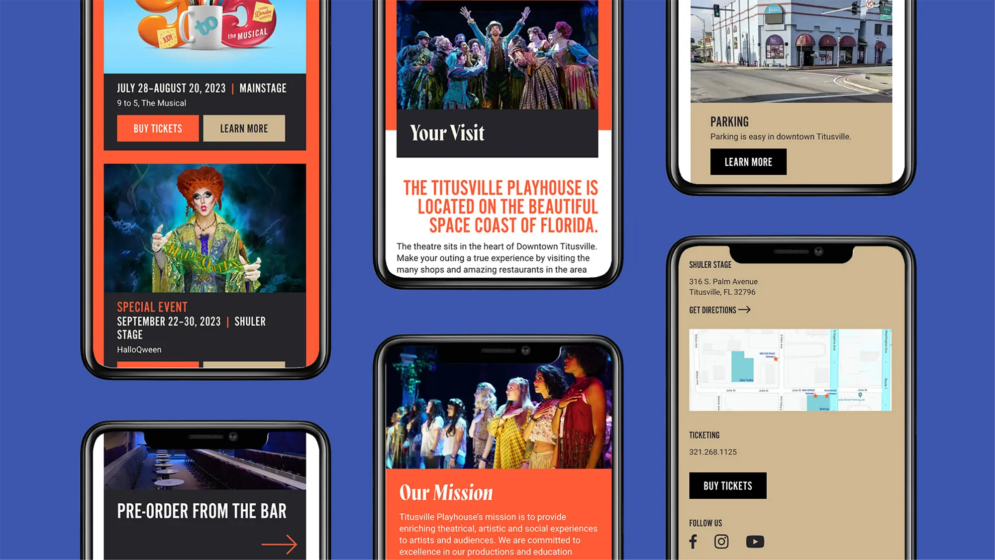 Titusville Playhouse website mobile layout